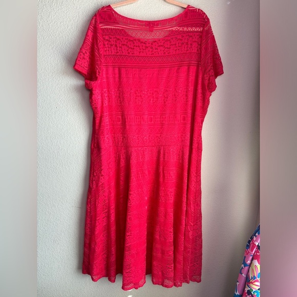 Signature by Sangria Coral Red Lace Overlay Short Sleeve Fit & Flare Dress 20W - Picture 9 of 12